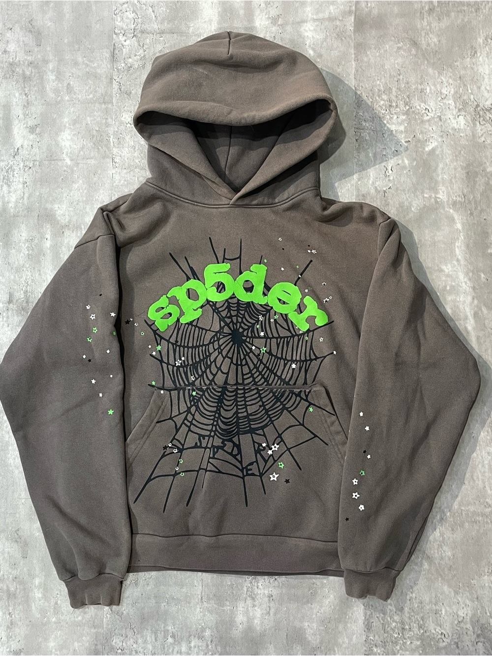 Sp5der hoodie web graphic Grey pullover Spider hoodie mens Small